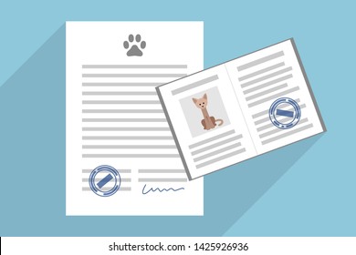 Signed pet adoption or sale agreement, and pet passport with cat photo inside