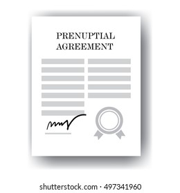 Signed Prenuptial agreement isolated on white background