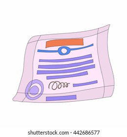 Signed and sealed document icon in cartoon style on a white background