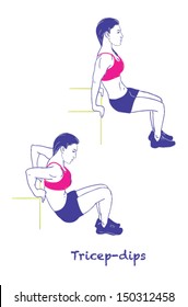 Signed Sports silhouettes of woman doing exercises.Tricep_dip