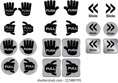 signest hand shape With Push , Pull and Slide To Open Sign Isolate on White Background 