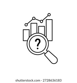 Significance chart bar and question magnifying glass outline editable stroke line drawing eps.