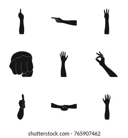 Significance of gestures black icons in set collection for design.The tongue of deaf mutes vector symbol stock web illustration.