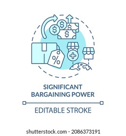 Importante icono del concepto azul del poder de negociación. Ilustración de la delgada línea de ideas abstractas de crecimiento de negocios externos. Proveedores y clientes. Dibujo de color de contorno aislado del vector. Trazo editable