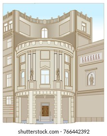 Significant, bunk-like building in neoclassical style
