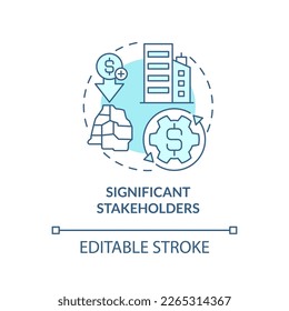 Significant stakeholders turquoise concept icon. Development. Private sector role abstract idea thin line illustration. Isolated outline drawing. Editable stroke. Arial, Myriad Pro-Bold fonts used