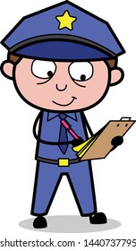 Signing a Agreement - Retro Cop Policeman Vector Illustration