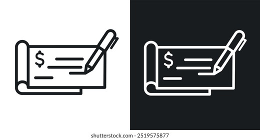 Icono en blanco y negro del cheque de la firma.