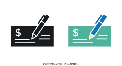 Icono de verificación de firma establecido en versión negra y coloreada