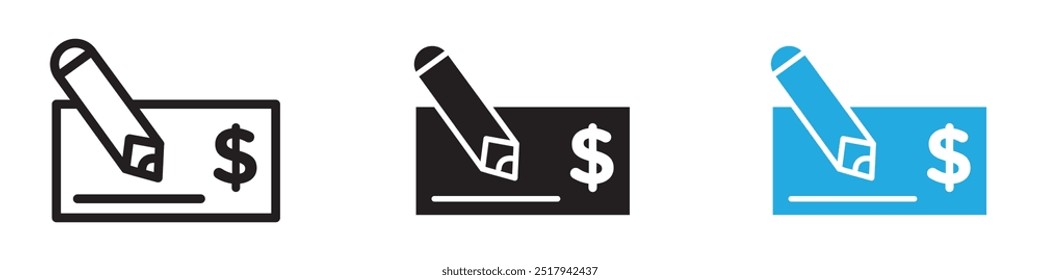 Signing cheque icon vector set illustration