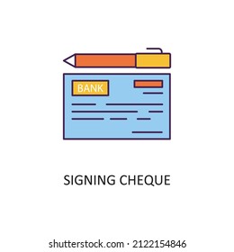 Signing Cheque Vector Filled Outline Icon Design illustration. Banking and Payment Symbol on White background EPS 10 File