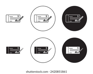 Signing Cheque Vector Illustration Set. Banking Payment Checkbook Service Sign in Suitable for Apps and Websites UI Design Style.