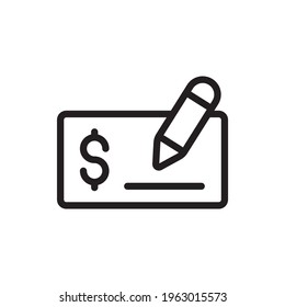 Signing Cheque Vector Outline Icon. Banking and Finance Symbol EPS 10 FIle