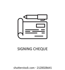Signing Cheque Vector Outline Icon Design illustration. Banking and Payment Symbol on White background EPS 10 File