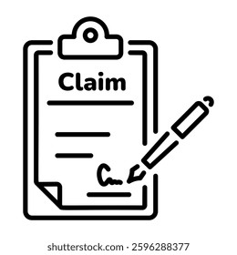 Signing claims forms with pen, line style icon 