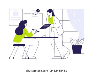 Signing contract abstract concept vector illustration. Employee signing a new job contract, HR management, human resources, recruiting idea, headhunting agency, pursue career abstract metaphor.