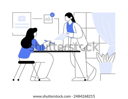 Signing contract abstract concept vector illustration. Employee signing a new job contract, HR management, human resources, recruiting idea, headhunting agency, pursue career abstract metaphor.