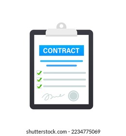 Signing the contract. Contract agreements, memorandum of understanding, signature and document seals concept for web banners, websites, infographics. Vector illustration