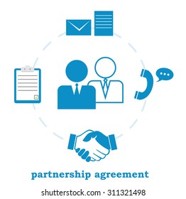 Signing a contract with a business partner. Vector illustration. Flat icons.