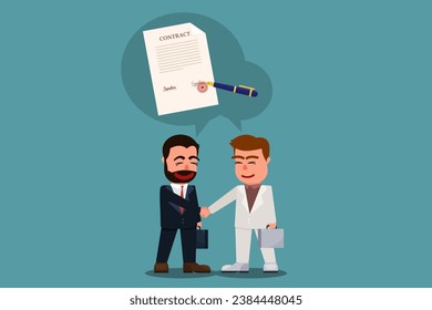 Signing contract. Business partners join hands to reach success. Businessman handshake. Contact between business partners. The concept of a partner who signs a contract to close the deal.