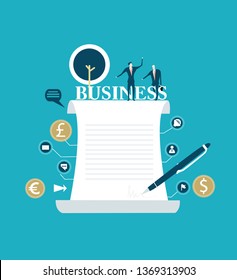 Signing the contract concept illustration. 
Business people competing for the best deal in career. 