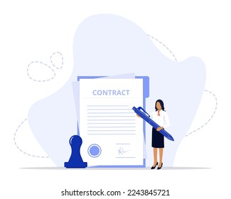 Firma de una ilustración de concepto de contrato. Documento firmado a mano. Firma del contrato. Acuerdo con firma y sello. 
