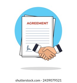 Signing Contract and Handshake Vector Illustration. Signed Contract Concept Design