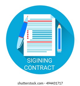Signing Contract Icon Business Agreement Concept Flat Vector Illustration