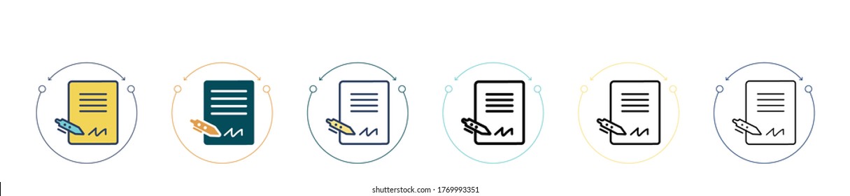 Signing a contract icon in filled, thin line, outline and stroke style. Vector illustration of two colored and black signing a contract vector icons designs can be used for mobile, ui, web