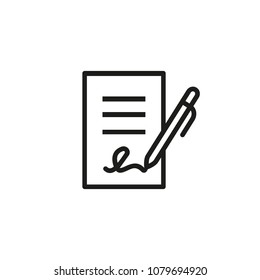 Signing contract icon.  Report, letter, will. Deal concept. Can be used for topics like business, education, correspondence