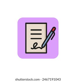 Signing contract icon.  Report, letter, will. Deal concept. Can be used for topics like business, education, correspondence