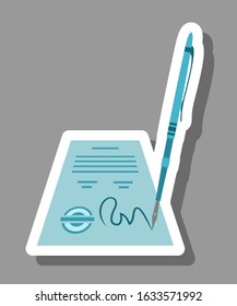 Signing contract icon that symbolizes agreement and partnership. All the objects, shadows and background are in different layers. 