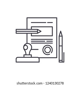 Signing a contract line icon concept. Signing a contract vector linear illustration, symbol, sign