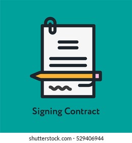 Signing Contract Minimal Color Flat Line Stroke Icon Pictogram Symbol Illustration