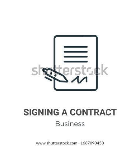 Signing a contract outline vector icon. Thin line black signing a contract icon, flat vector simple element illustration from editable business concept isolated stroke on white background