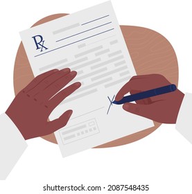 Signing contract with pen flat color vector illustration. Putting signature on license sheet. Writing on official legal documents 2D cartoon first view hand with abstract background