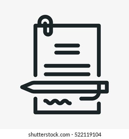Signing Contract Pen Signature Minimalistic Flat Line Outline Stroke Icon Pictogram Symbol
