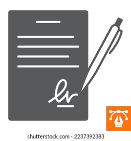 Signing contract solid icon, glyph style icon for web site or mobile app, pen and hancock ,signature vector icon, simple vector illustration, vector graphics with editable strokes.