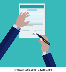 Firma de una ilustración de vector de contrato