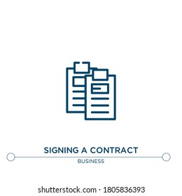 firmar un icono de línea de vector de contrato. Ilustración de elemento simple. firmar un icono de esquema de contrato desde el concepto de negocio. Se puede usar para web y móvil
