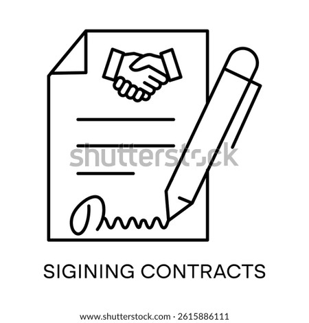 Signing Contracts – Document and Handshake Representing Agreement Finalization with Editable Stroke