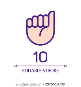 Signing digit ten in ASL pixel perfect RGB color icon. Non verbal information performing. Counting. Isolated vector illustration. Simple filled line drawing. Editable stroke. Arial font used