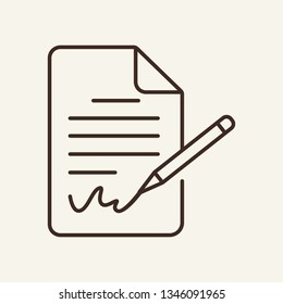 Signing Document Line Icon. Paper Document With Signature And Pen. Documents Concept. Vector Illustration Can Be Used For Topics Like Office, Documentation, Agreement