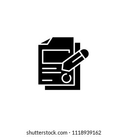 Signing documents black icon concept. Signing documents flat  vector symbol, sign, illustration.