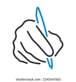Signing Hand Icon. Editable Bold Outline With Color Fill Design. Vector Illustration.