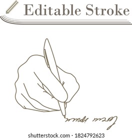 Signing Hand Icon. Editable Stroke Simple Design. Vector Illustration.