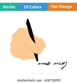 Signing hand icon. Flat color design. Vector illustration.