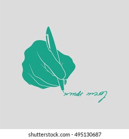Signing hand icon. Gray background with green. Vector illustration.
