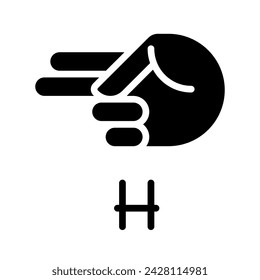 Letra de firma H en ASL icono de glifo negro. Sistema de comunicación para personas con sordera. Rendimiento de gestos. Símbolo de silueta en espacio blanco. Pictograma sólido. Ilustración aislada del vector