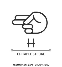 Signing letter H in ASL pixel perfect linear icon  Communication system for people and deafness  Thin line illustration  Contour symbol  Vector outline drawing  Editable stroke  Arial font used
